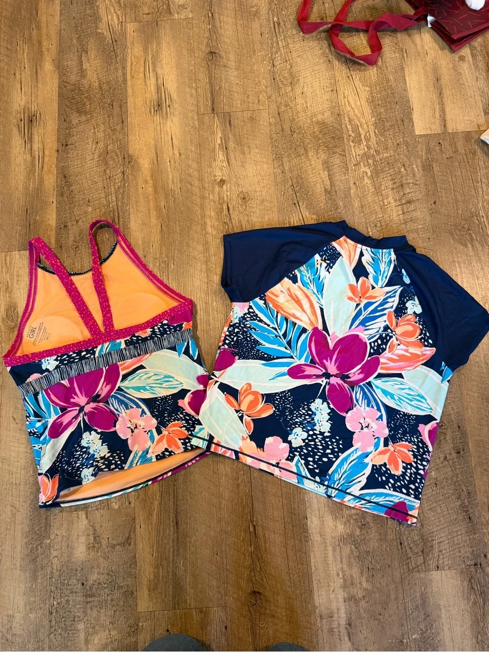 Athleta Girl Navy Blue Floral Mock Neck Rashguard and Tankini Top